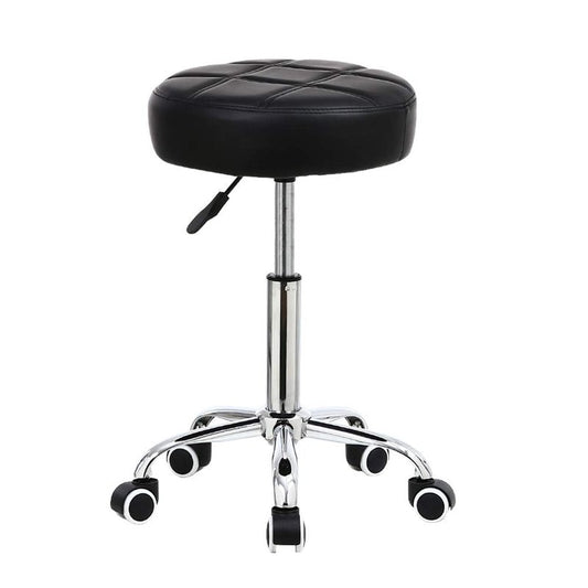 KKTONER Round Rolling Stool PU Leather Height Adjustable Swivel Drafting Work SPA Medical Salon Stools Chair with Wheels Black