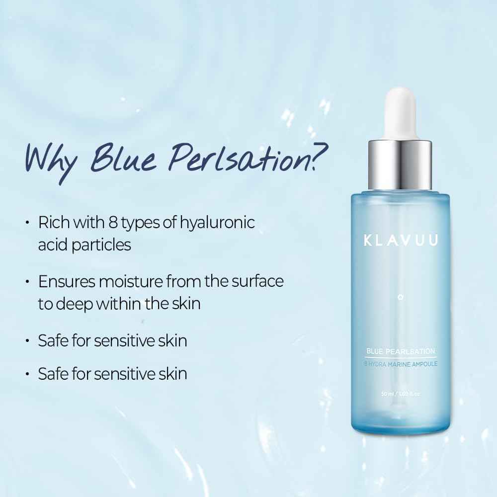 BLUE PEARLSATION 8 Hydra Marine Ampoule - Enriched with Hyaluronic Acid for Dual-Layered Skin Hydration & Panthenol Nourishment - Ideal for Sensitive Skin Types – 1.69 floz