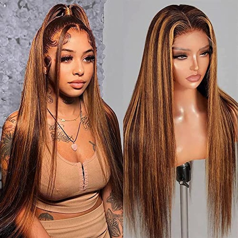 Flady Highlight Ombre Blonde Lace Front Wig Human Hair #4/30 Colored Glueless Wigs Human Hair Pre Plucked with Baby Hair 180 Density Straight HD Lace Frontal Wigs for Black Women