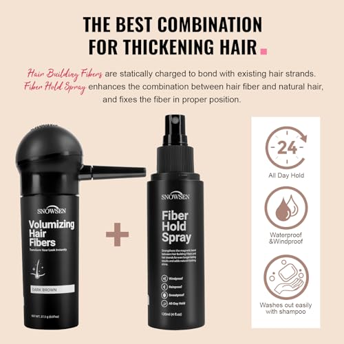 Hair Fibers for Thinning Hair, Dark Brown, Professional 5-in-1 Hair & Beard Styling Set, Include Applicator Pump, Fiber Hold Spray, Application Card, Hairline Comb,Hair Powder for Women & Men