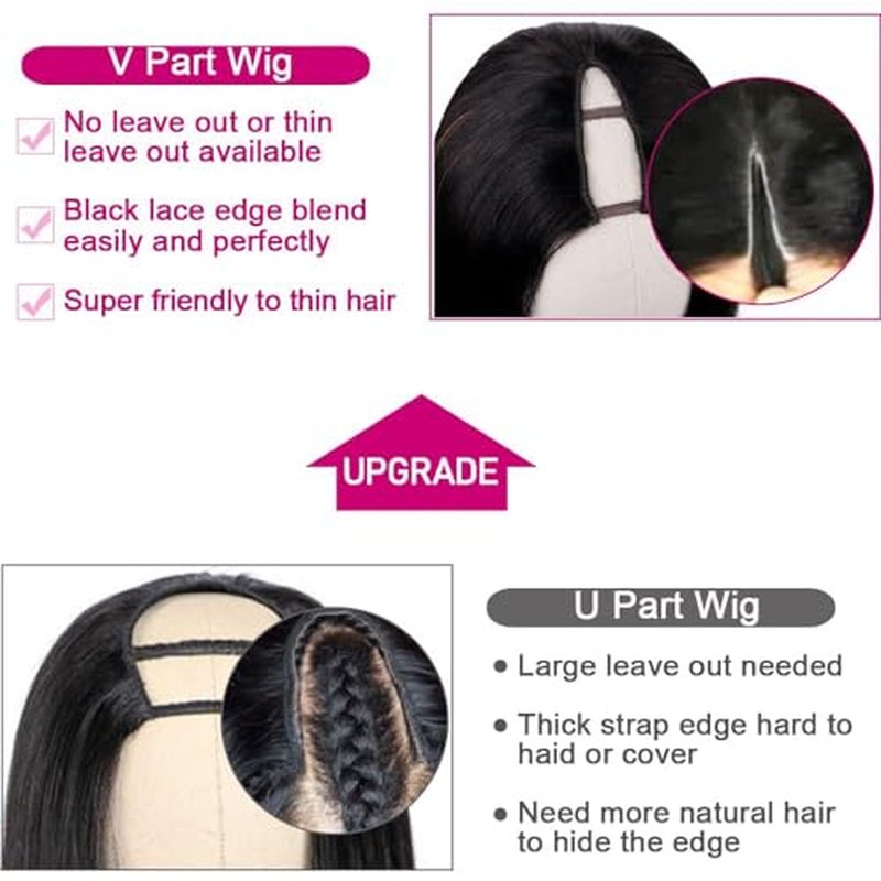 Highlight Ombre V Part Wigs Human Hair Straight Brazilian Virgin Human Hair Wigs Balayage Blonde Upgrade U Part Wigs 180% Density Glueless Full Head Clip In Half Wig 18inch #FB30