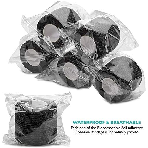 Tattoo Grip Tape Cover - 24PCS Self Adhesive Bandage Wrap, 2" X 5 Yards Black Athletic Tape,Ankle Tape, Cohesive Bandage Wrap¡¦