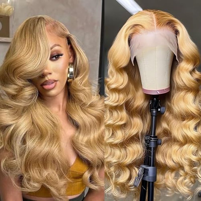 200% Density 22 Inch Honey Blonde 5x5 HD Lace Front Wig Human Hair Body Wave Lace Closure Wigs Human Hair Pre Plucked 27# Honey Blonde Wig Glueless Wigs for Women
