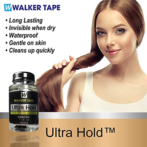 Ultra Hold Hair System Adhesive 3.4oz w/Wig Glue Brush Applicator Saver Bundle Pack | Toupees Front Bonding Wigs Weave Active Lace Glue | Super Bold Hold Lace Adhesive