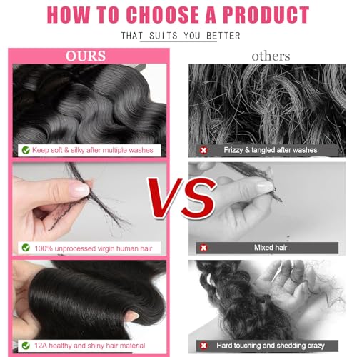 Human Hair Bundles 26 Inch Body Wave Bundles Human Hair 100% Unprocessed 12A Brazilian Raw Virgin Hair One Single Bundle Real Human Hair Extensions Natural Color