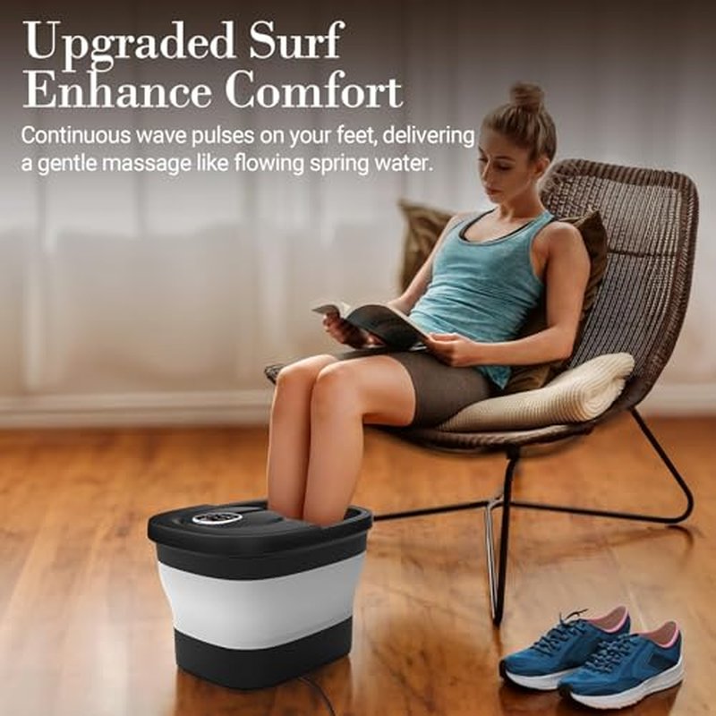 Foot Spa Bath Massager, Foot Bath with Circulation Heat, Motorized Shiatsu Massage Balls, Pedicure Soaking Tub with Waves, Remote, Handle, Feet Relief, Gifts