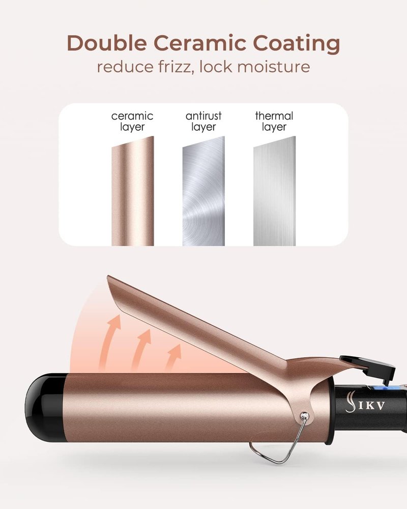 Extra Long Barrel Curling Iron - 2 Inch Ceramic Tourmaline Wand with LCD Display | 10 Heat Settings, Dual Voltage