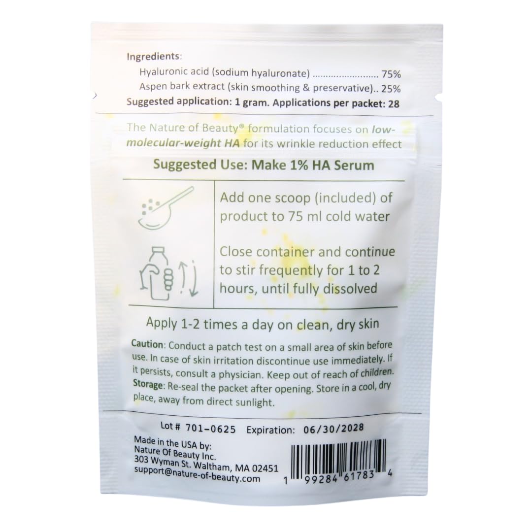 Hyaluronic Acid Powder, Low Molecular Weight (LMW) Anti-Wrinkle Hyaluronic Powder, For Face Serum Or Lotion, 100% Natural, USA Made, 1 Oz (28.4g)