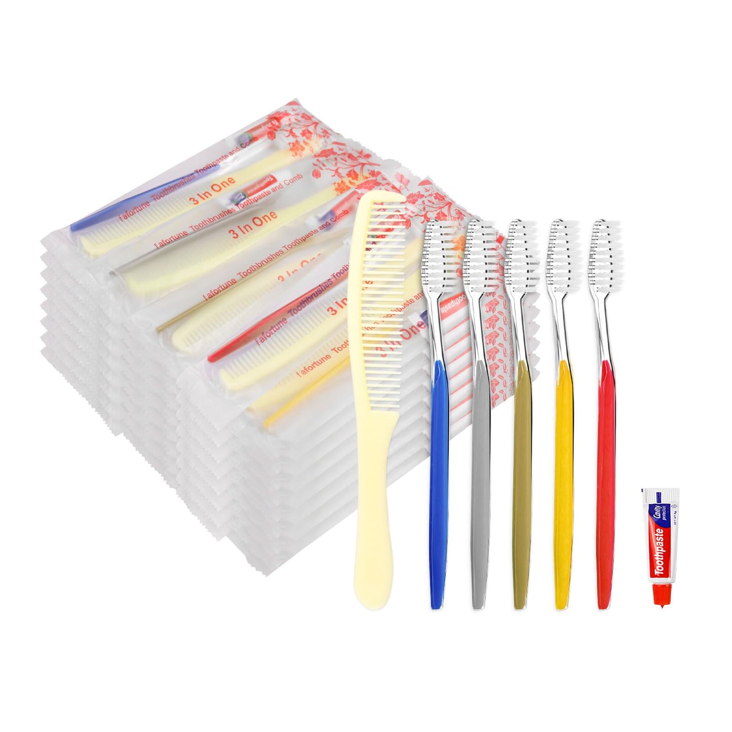 fafortune Disposable Toothbrushes with Toothpaste and Comb for Homeless Individually Wrapped-Suitable for Hotel,Air Bnb,Shelter/Homeless/Nursing Home/Charity (100PCS)