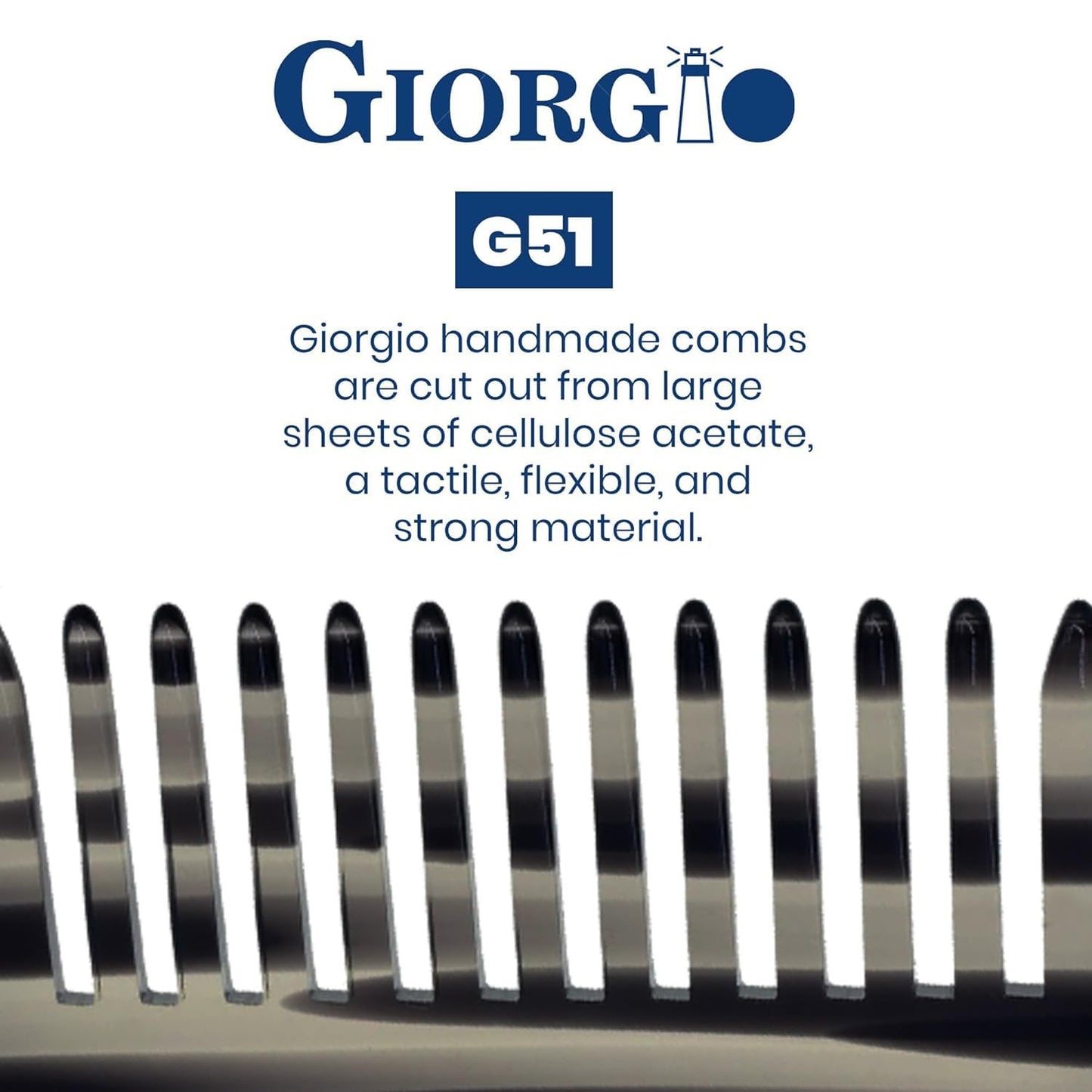 Giorgio G51 Graphite Small Travel Purse Detangling Comb - Wide Teeth Pocket Comb for Thick, Curly and Wavy Hair, Wet or Dry Use, Handmade of Cellulose, Saw-Cut, Hand Polished