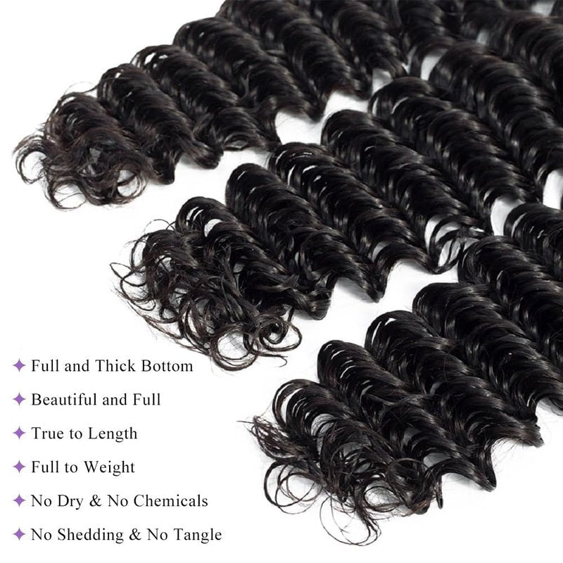 UDesire Deep Wave Human Hair Bundles 24Inch 12 A Brazilian Deep Wave Bundles Human Hair 100% Unprocessed Virgin Hair Deep Curly Weave Extensions
