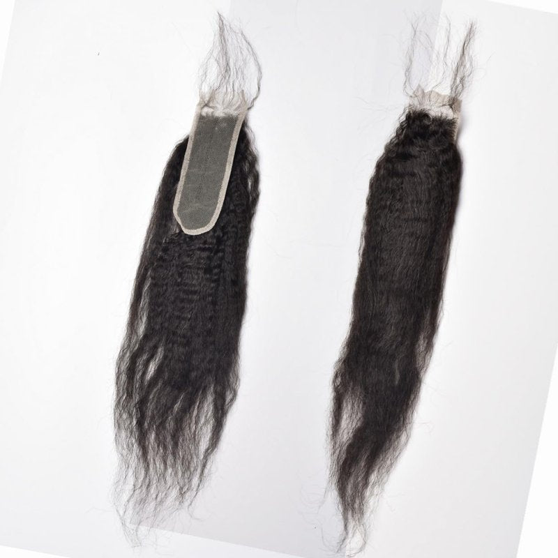 2x6 Kinky Straight Lace Closure Brazilian Human Hair Coarse Italy Yaki Closure 6x2 Frontal For Black Women Pre Plucked Natural Black (2x6 kinky straight closure, 16inch)