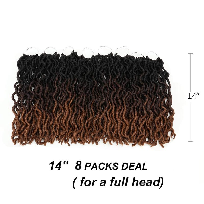 Eliza Wavy Gypsy Locs Ombre Crochet Hair 14" 8Packs/Lot Goddess Locs Synthetic Fiber Faux African Roots Dreadlocs Synthetic Braiding Hair Extensions for Black Women(14",OM3T430)