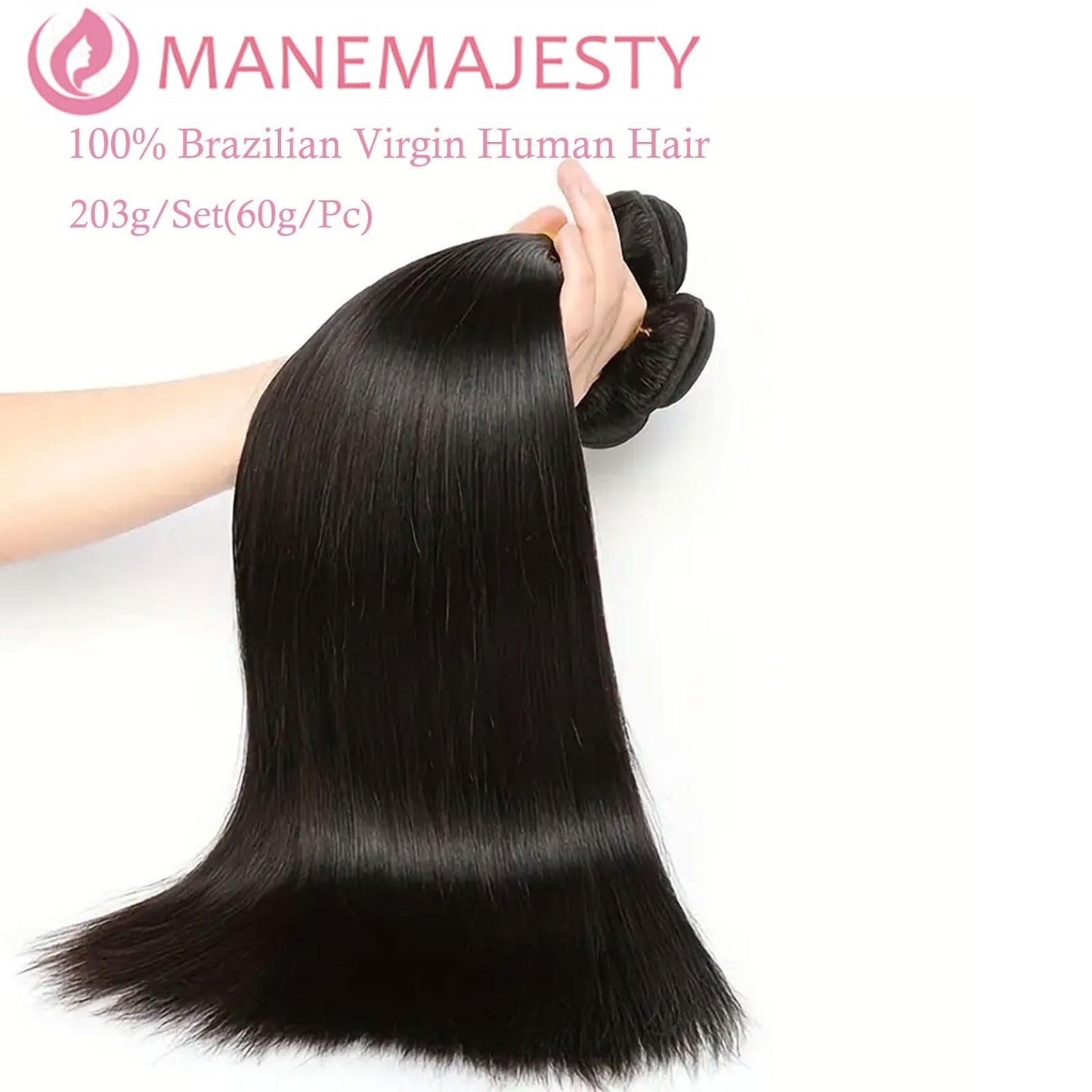 ManeMajesty 12A Straight Human Hair Bundles 3 Pcs 8 10 12 Inch 100% Human Hair Extension Unprocessed Brazilian Virgin Human Hair Quick Weave Straight Bundles Human Hair Natural Color for Black Women