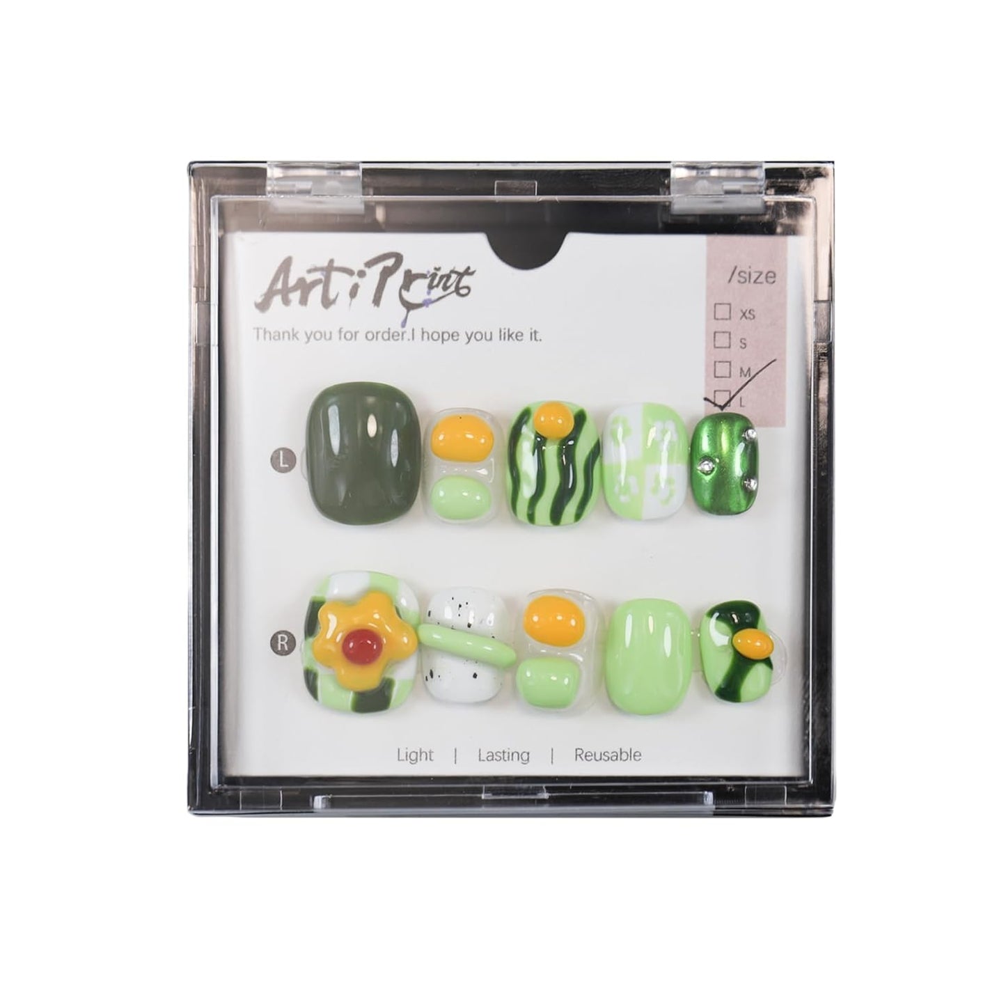 Short Press On Nails - Avocado Color Fruit Nail Art | Handcrafted Reusable Manicure Set for Women