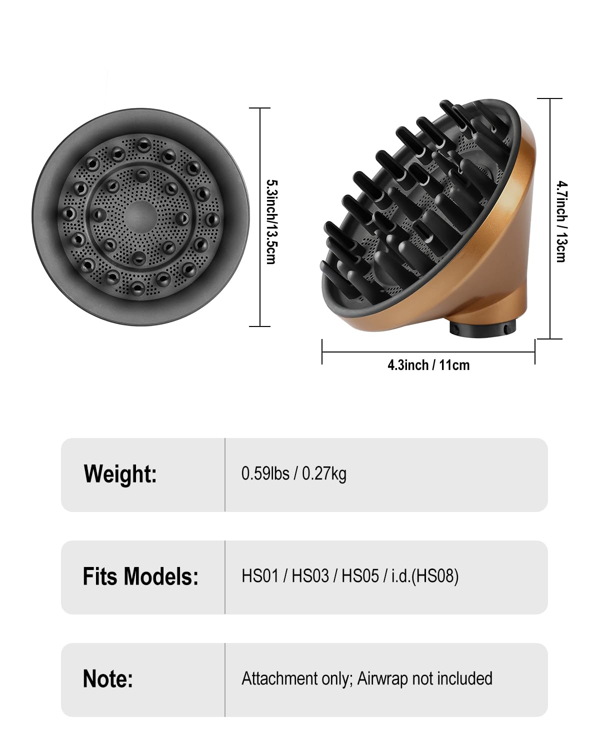 Diffuser attachment compatible with Dyson Airwrap Multi-Styler, Fast Drying, Volumizing, match HS01 HS05 i.d. Copper
