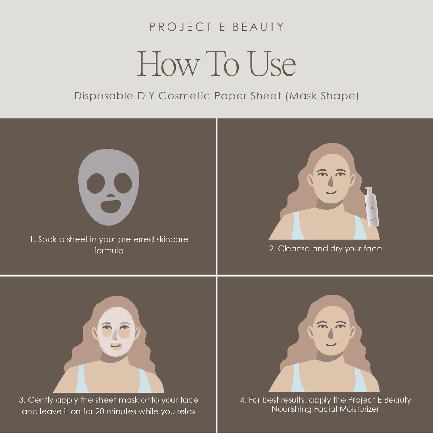 Project E Beauty 100pcs Disposable DIY Non-Woven Face Mask Paper Pre-Cut Facial Paper | For Home & Spa Salon Use | Cosmetic Facial Paper for Toner, Serum, or Lotion (100, Face Mask Shaped)