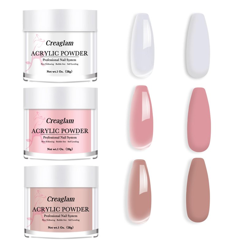 Creaglam Super Nail Acrylic Powder: 3 Pcs 28g Cover Pink Polymer for 3D Art Carving French Extension - Clear Dark Pink Professional - No Need Lamp
