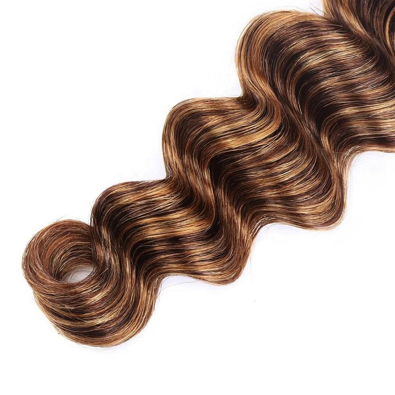 Ombre Human Hair Bundles - Highlighted Deep Wave Extensions | 12-16 Inch Brown Hair Bundle
