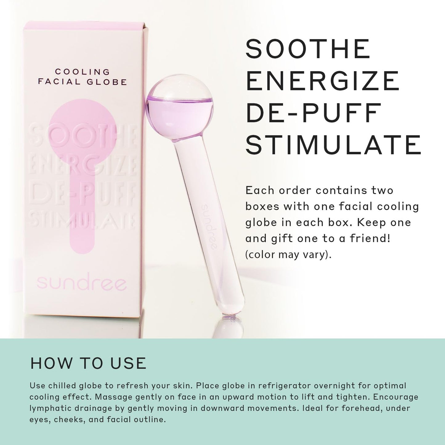 sundree Cooling Facial Ice Globes | Reduce Puffiness | Tighten Skin | Improve Circulation | Freezer Safe | Bundle (2 - Pack) (Clear)