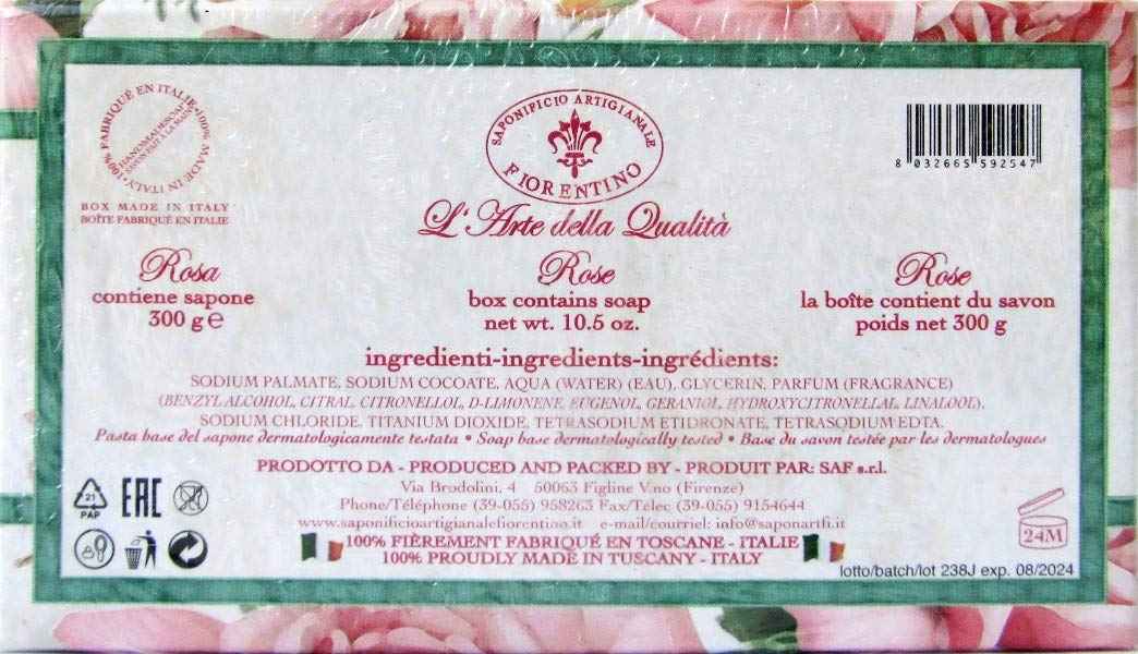 Saponificio Artigianale Fiorentino Rose Garden Scented Italian Soap 10.5 ounces