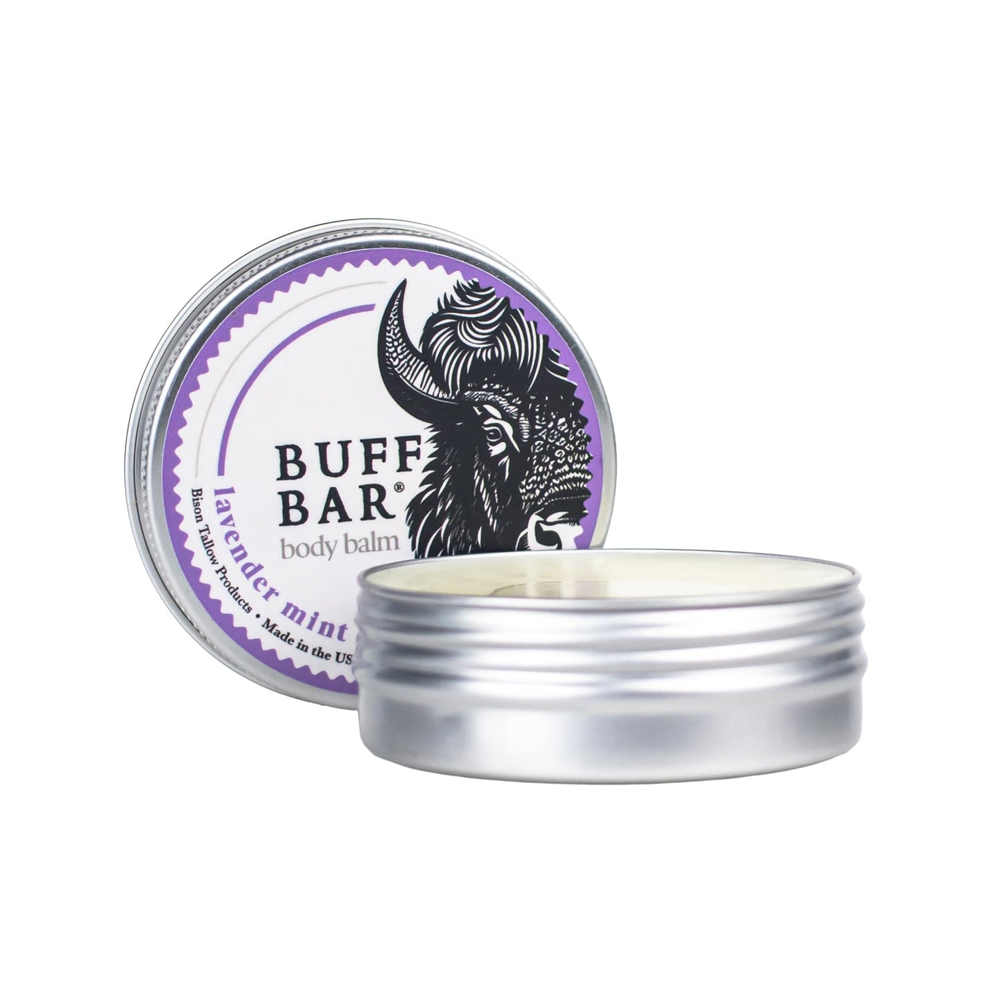 Big Crazy Buffalo Buff Bar Bison Tallow Balm Lavender Mint, All Purpose Skin Moisturizer, Dry Cracked Skin Hands Face Feet, Natural Non-Comedogenic Hydration, Sensitive Skin, 2 oz Tin (2-Pack)