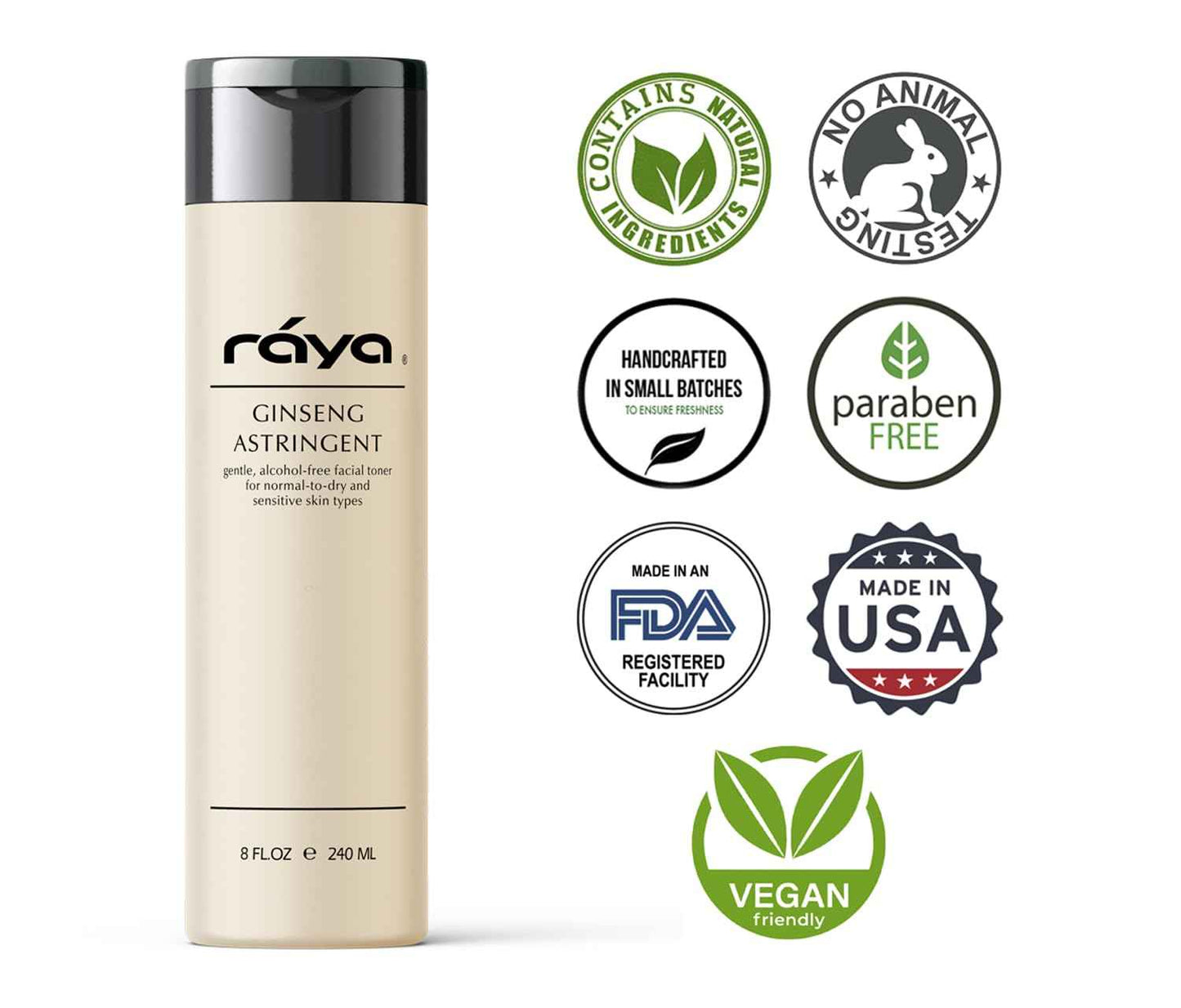 RAYA Ginseng Astringent with AHA 8 oz (G-205) | Gentle Glycolic Facial Toner for Dry and Sensitive Skin | Helps Tighten Pores, Smooth Complexion, and Reduce Fine Lines | Made with Alpha Hydroxy Acids