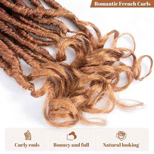 Toyotress French Curl Locs Crochet Hair - 10 Inch 8 Packs Ombre Brown 3 Tones Crochet Faux Locs With Curly Ends, Short Pre-Looped Soft Locs Braiding Hair Extensions (10 Inch, OT30/27-8P)
