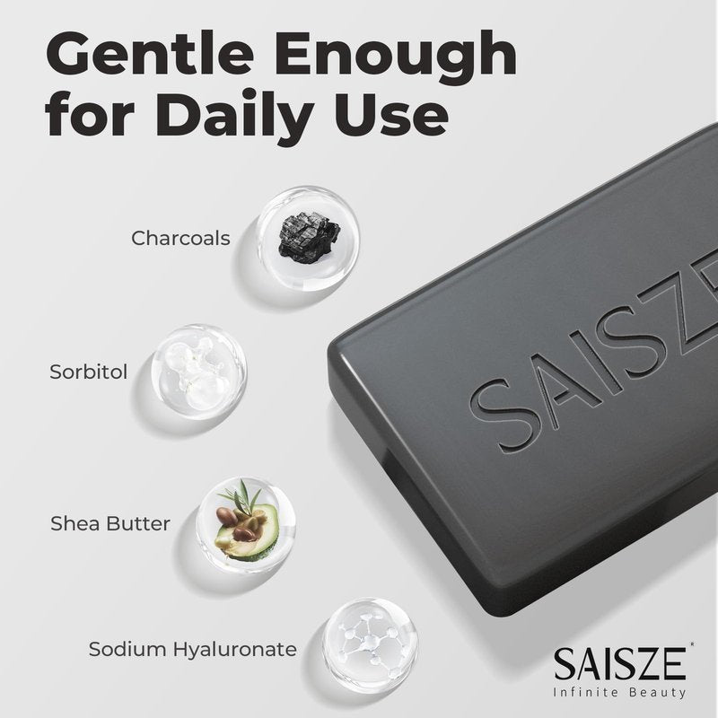 SAISZE Activated Charcoal Soap Bar for Acne and Oil Skin, Natural Black Soap for Face and Body Paraben and Sulfate-Free, 8 Ounce