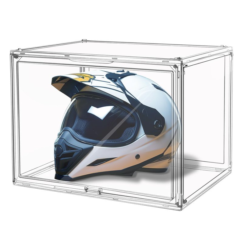 GUDEMAY Large Clear Stackable Plastic Storage Bins with Door, Dustproof Figures Collectibles Display Case, Football & Motorcycle Helmet Showcase, Basketball, Memorabilia Organizer Box (XL, Count, 1)