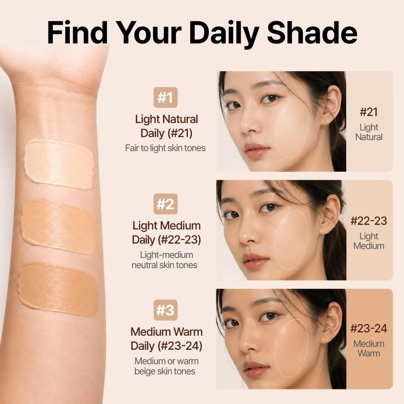 BEAUDIANI Mesh Glow Cushion Foundation, Korean Cushion Makeup Compact with Puff, Lightweight Buildable Coverage, Dewy Skin-Like Finish, Hydrating Formula, 12g, #1 Light Natural Daily (#21)