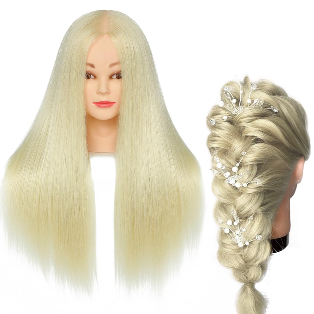Blonde Mannequin Head with Stand - 60% Real Hair for Makeup Practice | Ideal for Girls