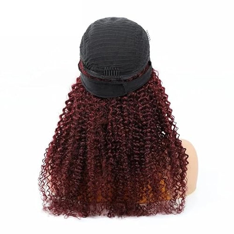 24inch 1B/99J Burgundy Ombre Headband Wig Deep Wave Human Hair Wigs Headband Wig 150% Density Half Glueless None Lace Front Wigs Brazilian Virgin Human Hair Headband Wigs for Black Women