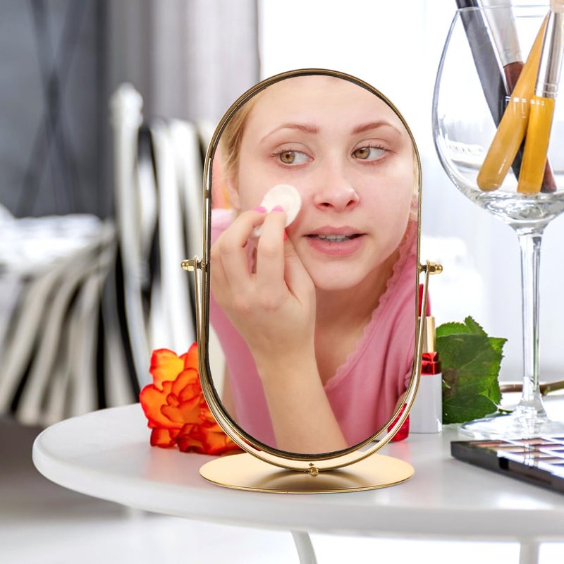 Zerodeko Retro Metal Makeup Mirror 11.22X5.90X3.93In Single-Sided Vanity Mirror Portable Desktop Cosmetic for Dressing Table Bathroom Use