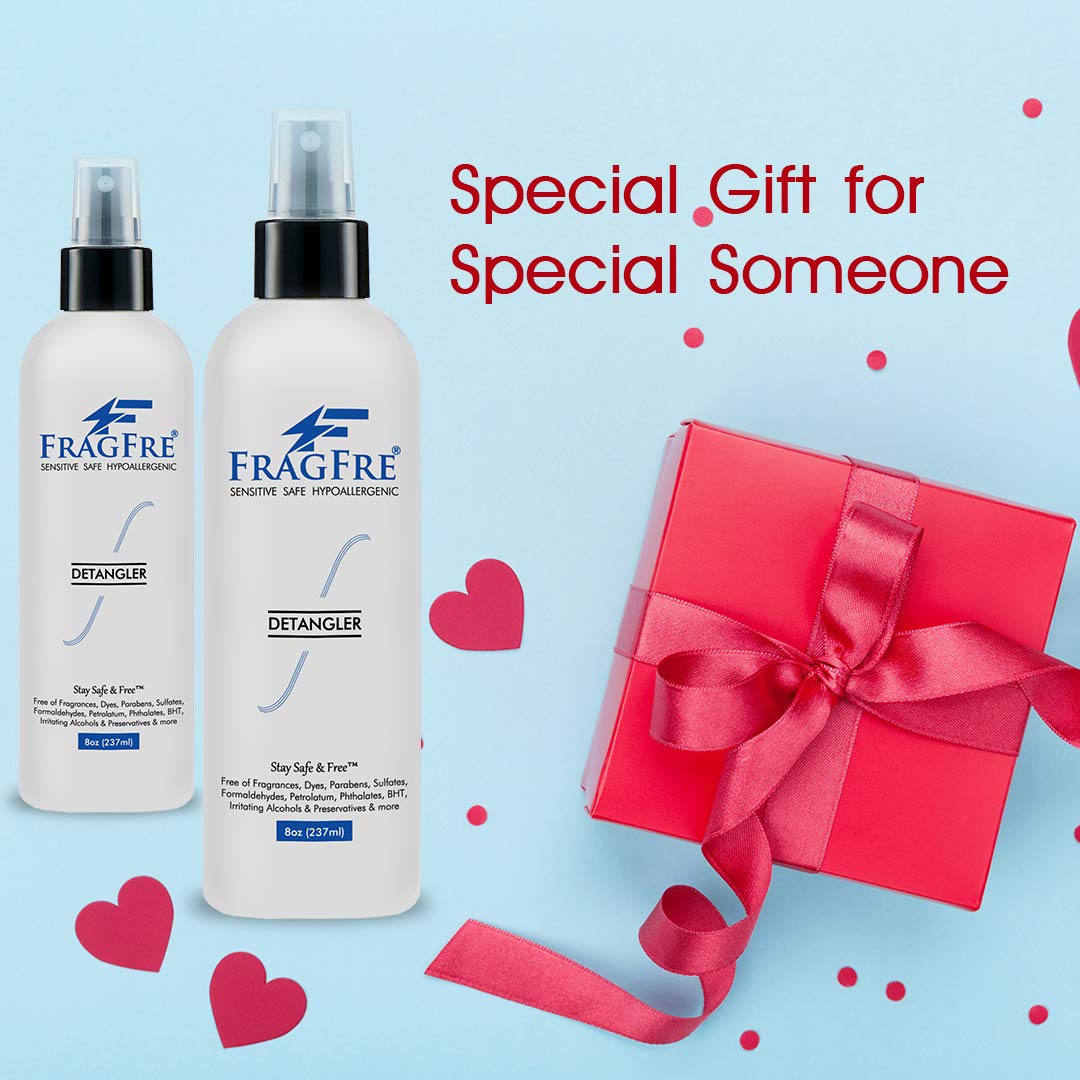 FRAGFRE Detangler 8 oz (2-Pack Gift Set) - Fragrance Free Hypoallergenic Parabens Free - Hair Detangler Leave-in Conditioner for Sensitive Skin - Styling Heat Protectant - Vegan Cruelty/Gluten Free