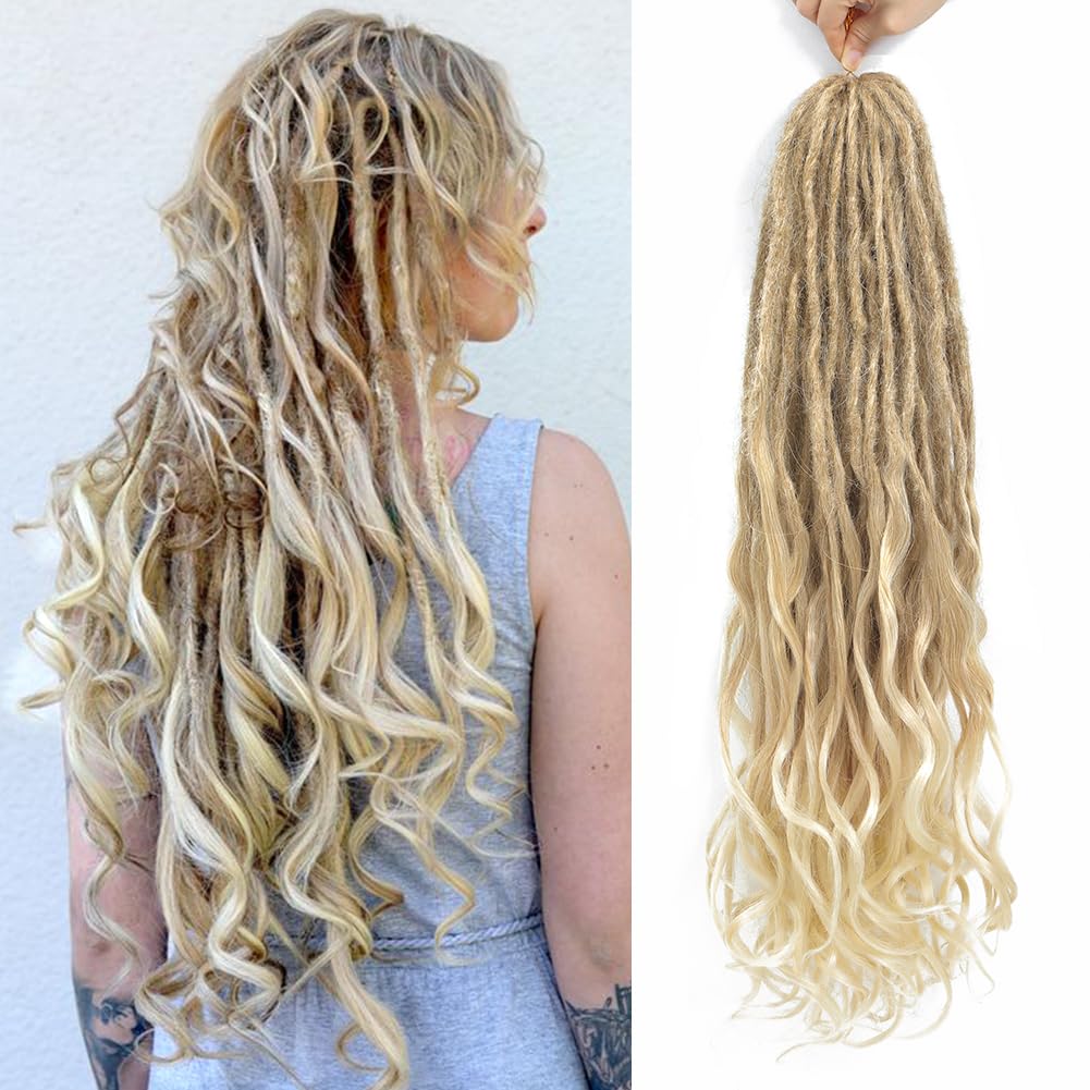 Loose Wave Dreadlock Extensions - Synthetic French Curly Double Ended | 24 Inches, Soft Brown to Blonde