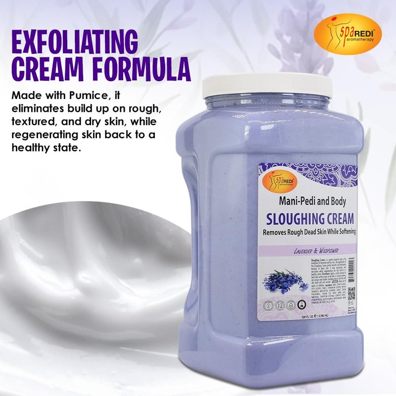 SPA REDI - Foot Cream, Sloughing Lotion, Lavender and Wildflower 128 Oz - Pedicure Massage Foot Care for Dry Cracked Feet, Scrub Gently, Exfoliating