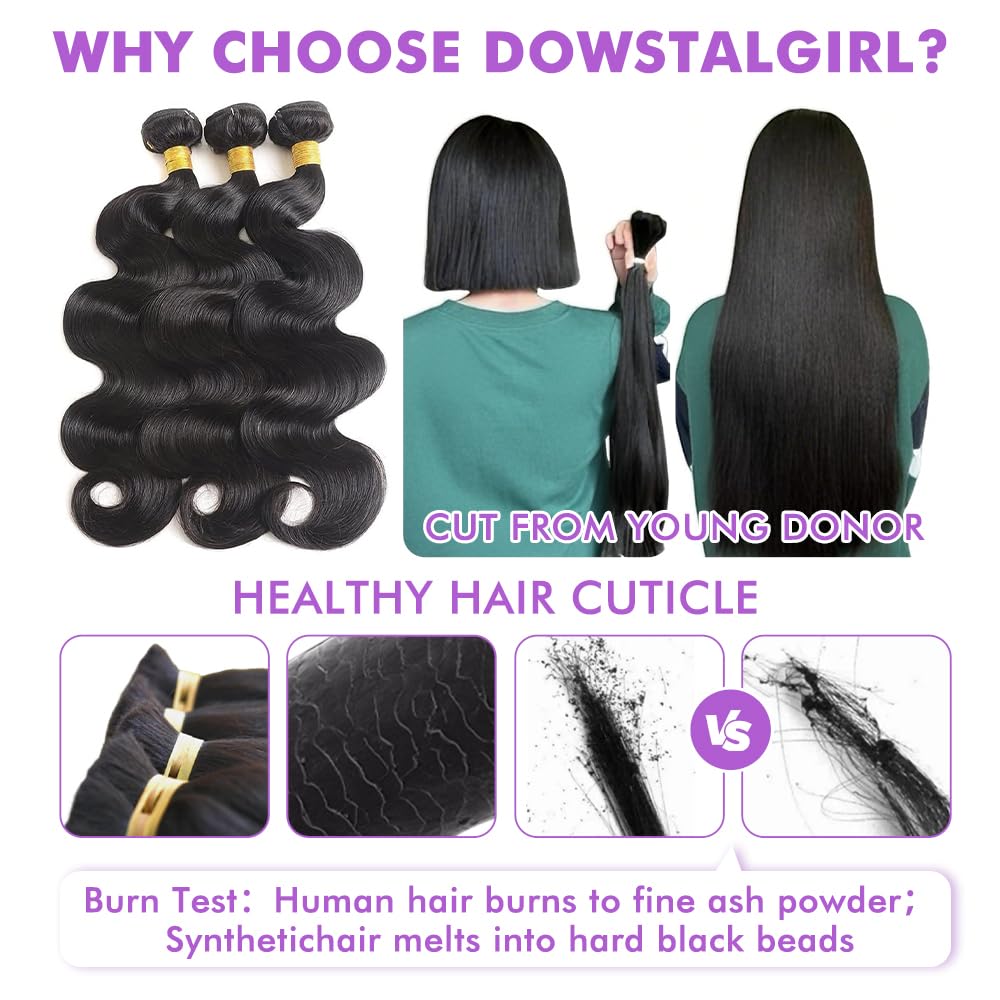 Body Wave Human Hair Bundles - 100% Unprocessed Brazilian Virgin Hair Extensions | 10, 12, 14 Inch Natural Color for Black Women