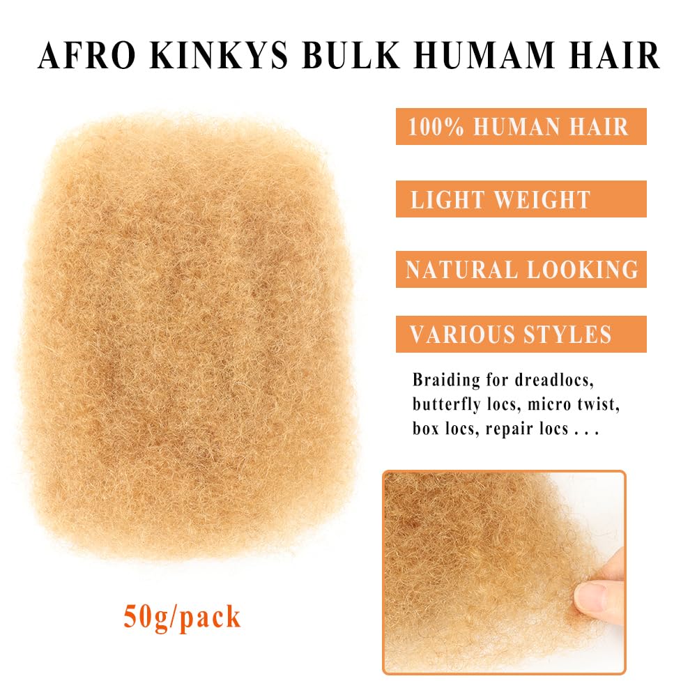 Afro Kinkys Bulk Human Hair,Red,50g,braiding Human hair for Twist, Repaid Locs, Dreadlocks,Afro Kinky Bulk Human hair Extension for black women(12",1pack,red)