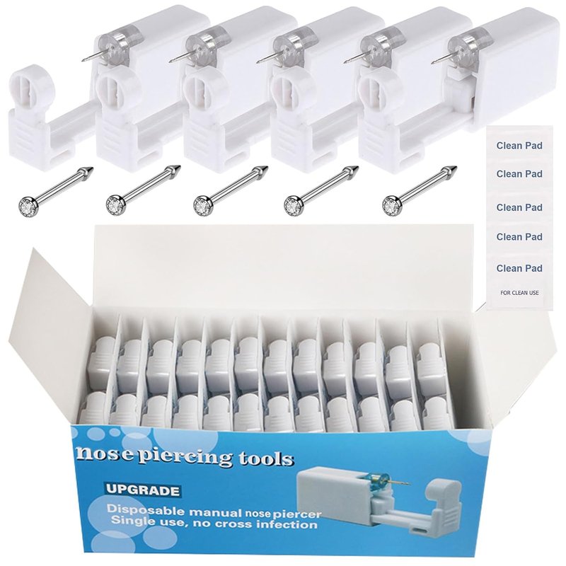 Nose Piercing Gun Kit - 72 Pcs Disposable Set with Self-Piercing Gun, Nose Studs & Cleaning Tools | Ideal for Cartilage, Tragus & Helix Piercings