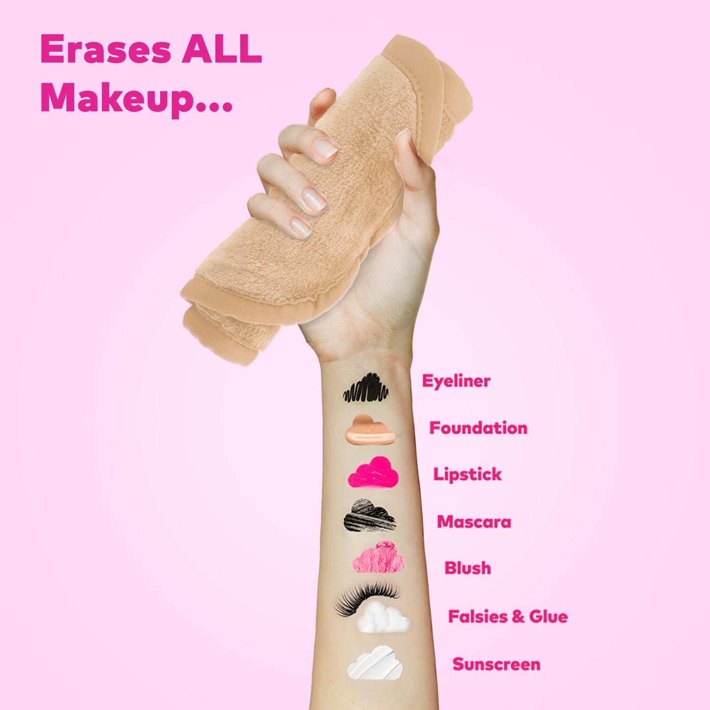 MakeUp Eraser, Erase All Makeup With Just Water, Including Waterproof Mascara, Eyeliner, Foundation, Lipstick and More, Sweet Cream