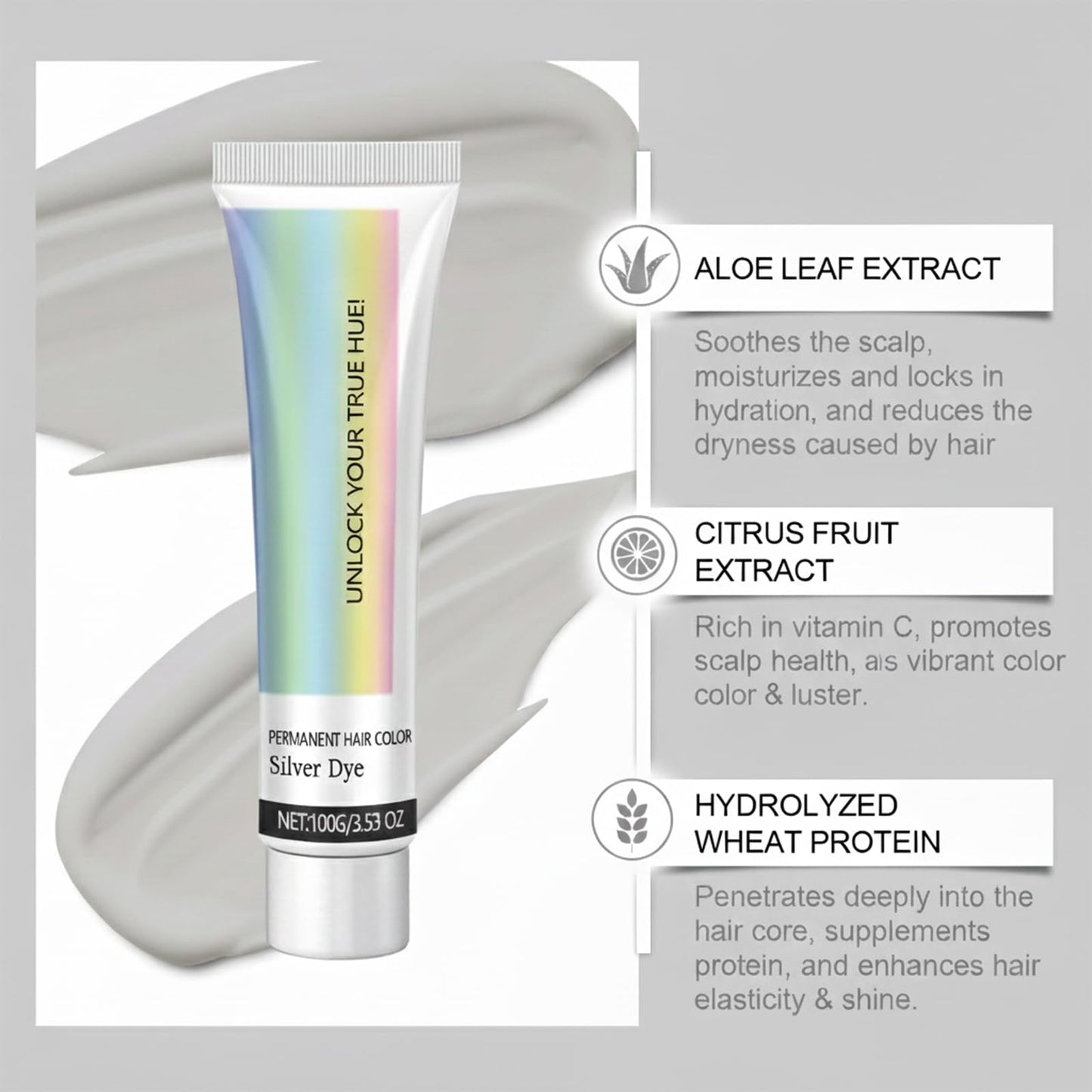 Silver Hair Dye - Silver Color for Dark Hair, Plant-Infused Nourishing Formula, Temporary Vibrant Shade(3PCS)
