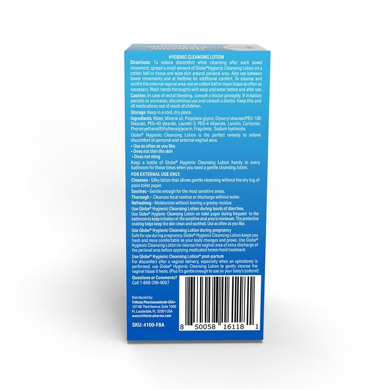 Globe (3 Pack Hygienic Cleansing Lotion for Men and Women -Discomfort, Pain & Itch Relief for Sensitive Areas, Cooling, Non-Irritating Gentle Personal Care Cleanser, Convenient for Travel, 3oz Bottle