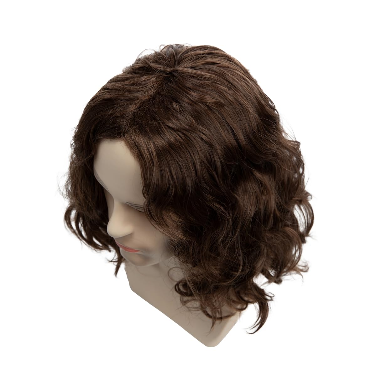 Wiwige Short Wavy Brown Wig for Men Middle Part Short Culry Synthetic Fiber Wig for Male