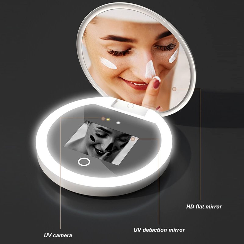 Vvikizy 2X Magnification Makeup Mirror with LED Light Mirror for Sunscreen Test with LED Light, Portable Cosmetic Mirror for Travel, Ideal for Sunscreen Compact & Travel Mirrors