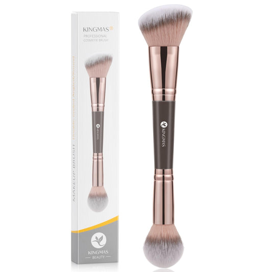 KINGMAS Foundation Makeup Brush, Double-ended Angled/Round Top Contour Brush for Beauty Blending Liquid Powder, Concealer Cream Cosmetics Blush Makeup Brush (Brown)