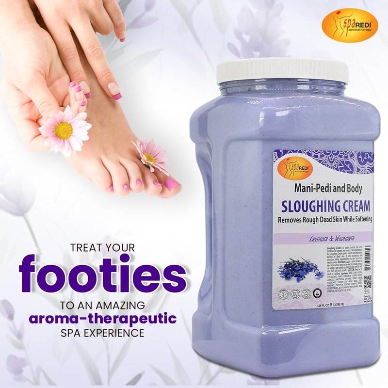SPA REDI - Foot Cream, Sloughing Lotion, Lavender and Wildflower 128 Oz - Pedicure Massage Foot Care for Dry Cracked Feet, Scrub Gently, Exfoliating
