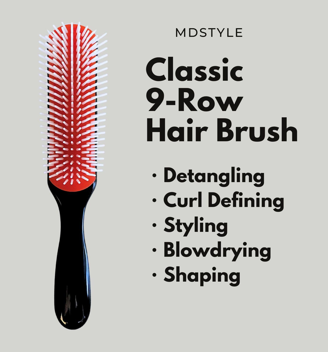 MDSTYLE Hair Brush for Curly, Thick, Wavy and Coily Hair - Curl Defining, Detangling, Styling, Blowdrying, Shaping - 9 Row Detangler Brush for Women and Men - Dry or Wet