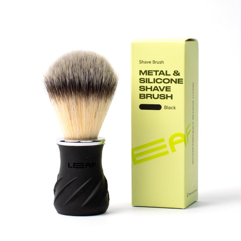 Leaf Shave | Leaf Grooming Brush, Metal and Silicone Handle with Measuring Cup for Use with Soap and Bowl Sets, Compatible with Soap Bar and Accessories - Black