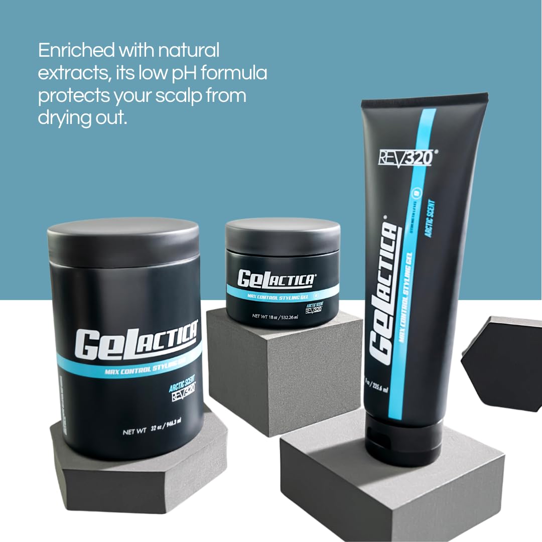 Gelactica Max Control Hair Gel for Men, Alcohol-Free, Strong Hold Styling Gel, Natural Extracts for Long-Lasting Hold and Shine, Slick Back Hair Style 18 oz